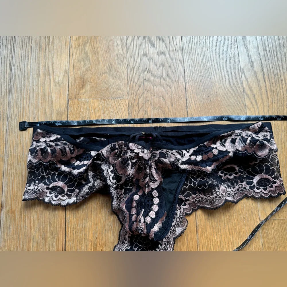 Agent Provocateur Aston Black & Pink Lace Brief & Thong Set Medium Size 2